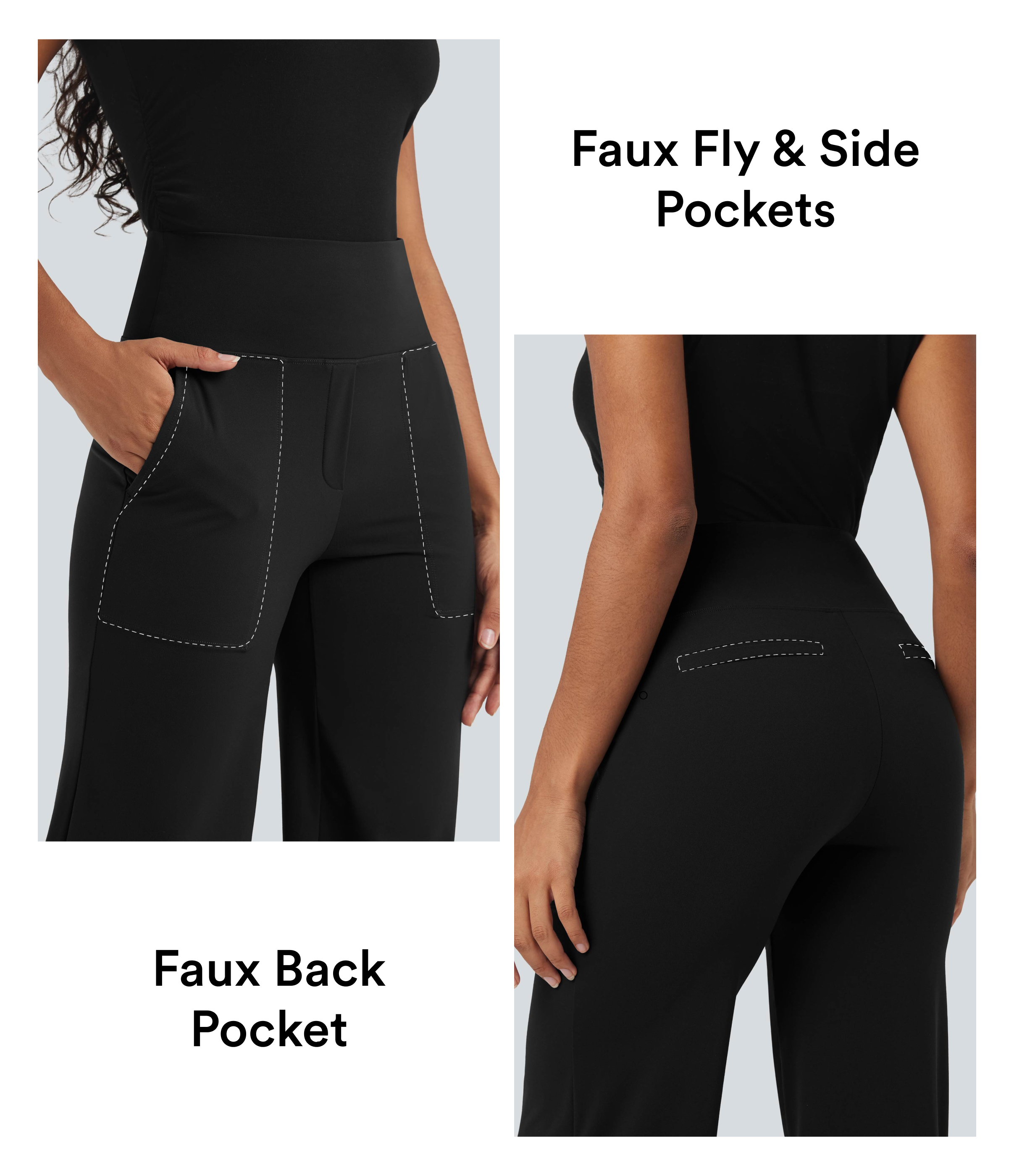High Waisted Tummy Control Straight Leg Work Pants with Pockets
